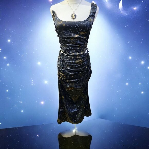 Horoscopez ✦ Starry Night Skirt Set ✦ One-Shoulder Bustier Celestial Midi Skirt - Picture 3 of 16